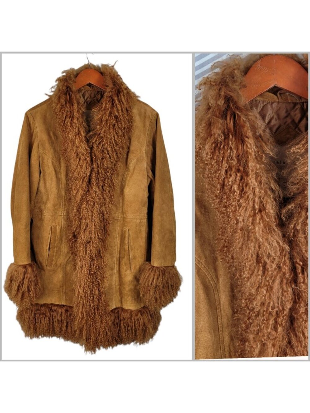 Relativity Medium Leather Mongolia Fur long Coat almost famous Penny lane Y2K